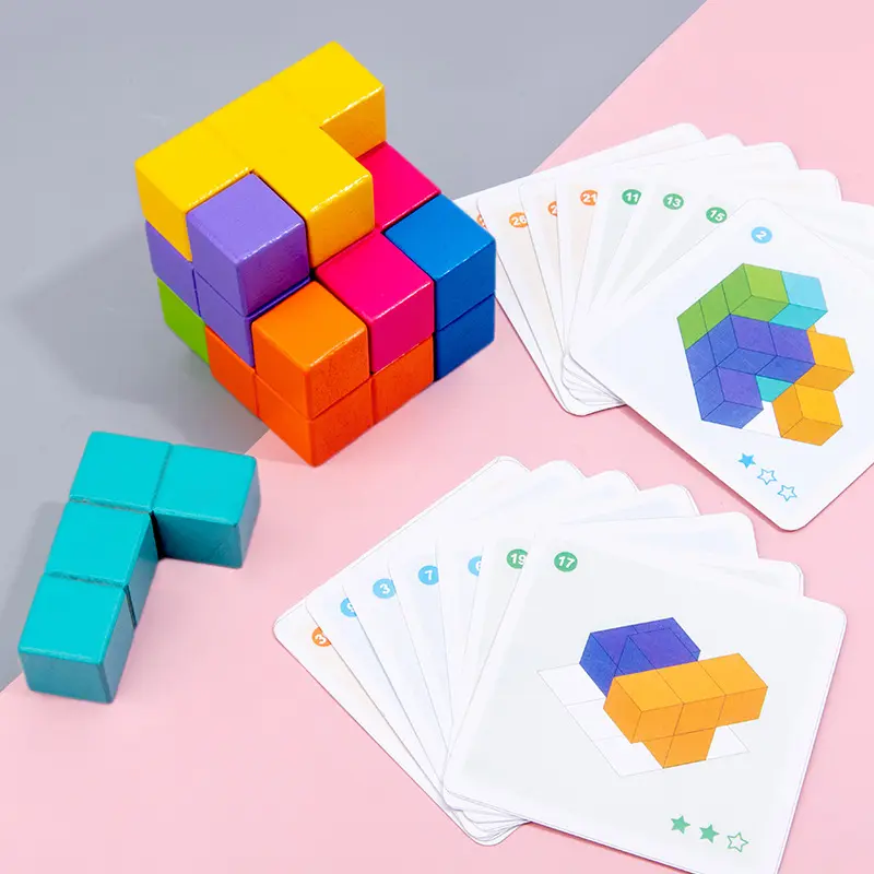 새로운 어린이 나무 장난감 지그 소 퍼즐 논리 게임 3D 공간 생각 테이블 게임 퍼즐 큐브 교육 장난감 어린이 선물