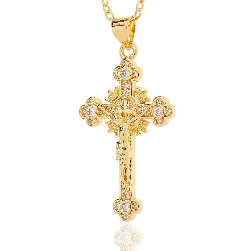 Wholesale 2022 Hot sale Vintage style Jewelry Cross Zircon 18k Gold Plated Necklace
