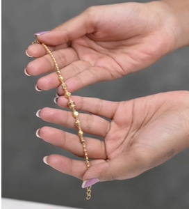 22K Gold <b>Beaded</b> <b>Bracelet</b> for Women Pink Stone Elegant Chain Design Lightweight Stylish Daily Wear Jewelry - Product Image 3