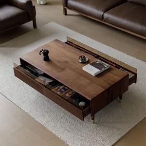 AJUNION Mid-Centuryモダンコーヒーテーブルフルーテッドデザイン木制コーヒーテーブルリビングルーム家具引き出し付きセンターテーブル - Product Image 1