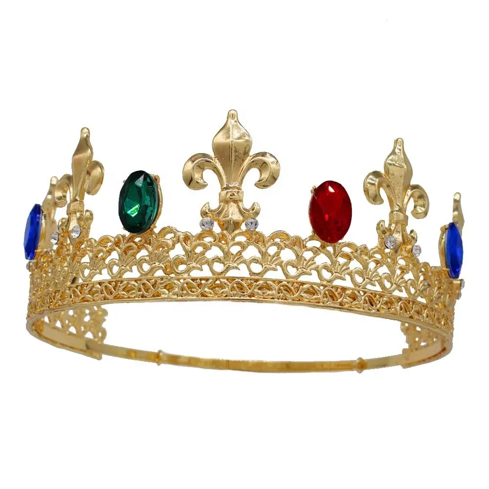 Wholesale adjustable gold imperia copper metal crystal full circle men's king crown tiaras