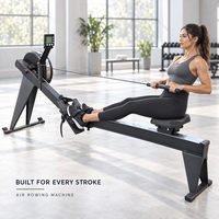 Rameur d'air pliable avec résistance par ventilateur, moniteur numérique, siège coulissant et sangles de pied pour l'exercice cardiovasculaire