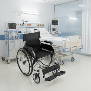 C910 स्टील क्रोमड फ्रेम फोल्डेबल बैकरेस्ट डिचेबल पु आर्मरेस्ट स्टील कार्यात्मक मैनुअल व्हीलचेयर - Product Image 2