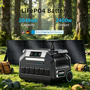 Estación de energía portátil de respaldo solar para el hogar, German Spot LiFePO4 MPPT, con varilla de transporte, 2048 Wh, 2400 W, batería LiFePO4 con panel solar. - Product Image 1