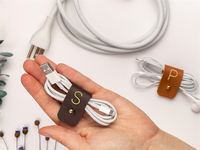 Attaches-câbles en cuir écologiques modernes pour écouteurs, organisateurs de câbles USB avec logo personnalisé, attaches pour bureau