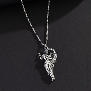 <b>Angel</b> <b>Goddess</b> Pendant Necklace Zinc Alloy Wings Themed Punk Style Hip Hop Fashion Jewelry - Product Image 3