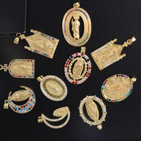 En gros 18k Plaqué Or Vierge Marie Diamant Médaille Charme Bijoux Religieux Chapelet Connecteur Making Kit Fournitures Laiton Principal