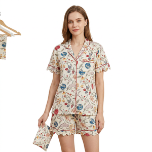 Ensemble de pyjama long pour femmes en coton imprimé numérique à motifs floraux élégants, vêtements de nuit d'été, séchage rapide, doux - Product Image 1