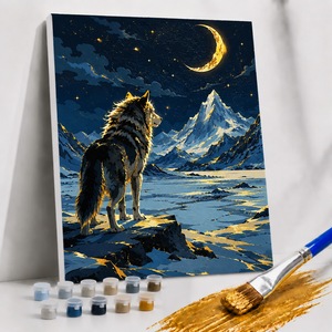 <span class=keywords><strong>Peinture</strong></span> à l'huile moderne Paintboy avec motif <span class=keywords><strong>loup</strong></span> imprimé, <span class=keywords><strong>peinture</strong></span> par numéros, kit d'art sur toile, cadeau pour adultes, peintures dorées - Product Image 1