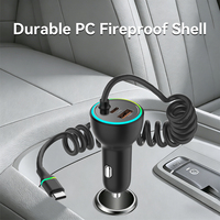 Dernier chargeur de voiture USB C 70W avec lumière LED, adaptateur de charge rapide pour téléphone avec câble USB-C enroulé pour iPhone, Galaxy, iPad