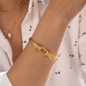 Brazalete Minimalista de Doble Nudo Chapado en Oro de 18K, Joyería Impermeable para Mujer, Pulseras de Cadena Apilables de Acero Inoxidable - Product Image 2