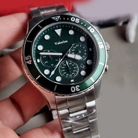 Montre chronographe à quartz pour homme, lunette rotative, bracelet en acier inoxydable, aiguilles lumineuses, fenêtre de date, style sport plongeur