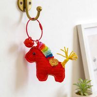 Porte-clés pendentif cheval rouge, kit de crochet DIY fait main, fournitures artisanales pour chevaux, kit de crochet facile pour débutants, tricotage de fil mignon en forme d'animal