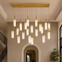 Lustre cascade carré blanc personnalisé en albâtre, grande suspension décorative pour villa, escalier, hall d'hôtel et foyer