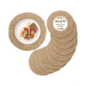 <b>Set</b> 10 Heat-Resistant Woven <b>Placemats</b> Rustic Paisley Style Non-Slip Washable Natural Water Hyacinth Material for Indoor Outdoor - Product Image 1