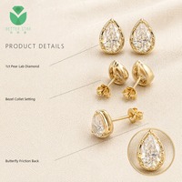 Boucles d'oreilles clous Betterstar de luxe en or massif 14 carats, 8 griffes, diamant de 1 carat D VS1 taillé en poire, percé au laser, cultivé en laboratoire IGI, pour femme