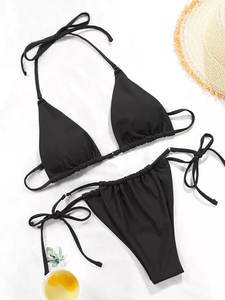 Conjunto de Bikini Sexy para Mujer 2025, Diseño Sólido, Copa Triangular, Tirantes Ajustables, Tanga, Traje de Baño de 2 Piezas - Product Image 6