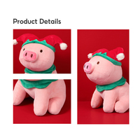 J674 Peluche Personalizado de Cerdito Sentado con Sombrero de Payaso, Juguete de Peluche de Cerdito Rosa, Estilo Navideño para Niños