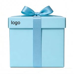 Custom Light Blue Rigid Cardboard <b>Gift</b> <b>Box</b> With Matching Satin Bow Ideal for Christmas & Premium <b>Gift</b> Packaging - Product Image 1