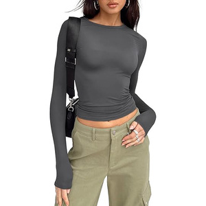 Camicie a <span class=keywords><strong>Maniche</strong></span> <span class=keywords><strong>Lunghe</strong></span> da Donna Primaverili Casual Basic da Uscita <span class=keywords><strong>Crop</strong></span> <span class=keywords><strong>Top</strong></span> Aderenti Slim Fit Abbigliamento Y2K - Product Image 4