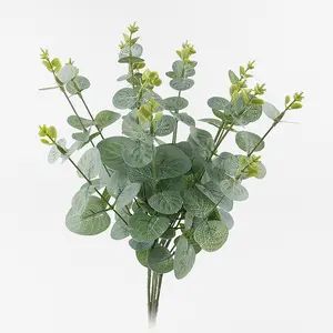 Feuilles vertes artificielles d'eucalyptus en plastique feuille d'argent plantes arrangement de bouquet de feuilles artificielles