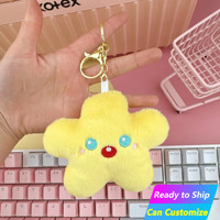 Porte-clés en peluche étoile multicolore moelleuse, mignonne, avec grands yeux et nez rouge, accessoire de sac à dos en métal, décoration