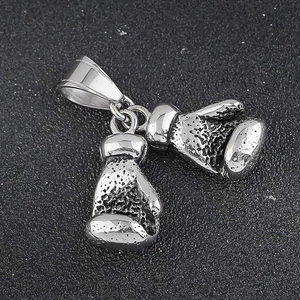 Pendentif Gants de Boxe Vintage, Breloque en Acier Titane Plaqué Argent Antique, Collier Long Chaîne Cool Hiphop, Bijoux Sport et Fitness - Product Image 6