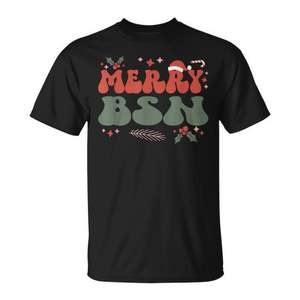Camiseta navideña Merry Bsn con diseño navideño de licenciatura en enfermería - Product Image 1