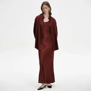 Vente en gros de blouses vintage en satin de soie pour femmes à la mode, chemises de rue amples à manches longues pour femmes