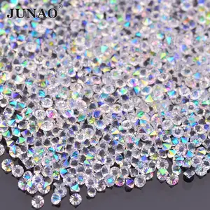 JUNAO卸売1.0mmミニガラスネイルラインストーングリッター透明ABピクシークリスタルダイヤモンドネイルアートデコレーション用