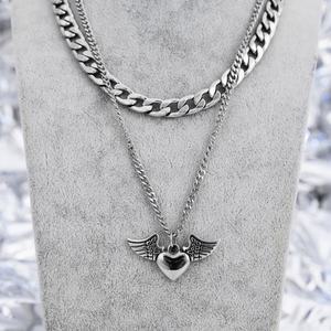 Collares con Diseño de Corazón y Alas de Ángel, Cadena Cubana, Joyería Permanente para Mujer, Cadenas en Capas, Accesorios de Acero Inoxidable - Product Image 5
