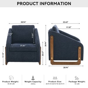 Chenille Fabric Upholstered <b>Armchair</b> Modern Wooden Side Frame Cushioned Seat Backrest Stylish Accent Leisure Home Office Bar - Product Image 6