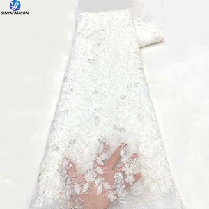 Sinyafashion Nigeria LƯỚI HẠT Sequins ren chất lượng cao đẹp phụ nữ bên ăn mặc hạt Sequins vải - Product Image 3