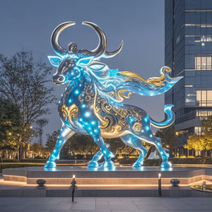 نحت بقر كبير من الفولاذ المقاوم للصدأ في الهواء الطلق ، تصميم عصري ، حديقة دائمة ، منظر طبيعي ، زينة فنية - Product Image 5