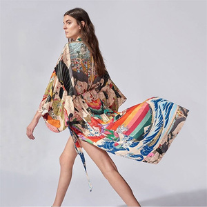 Kimono Couverture de plage Floral Civer Luxe Été Femmes Long Cardigan ouvert Caftan Kimono Robe de plage pour Bikini Ensemble - Product Image 1