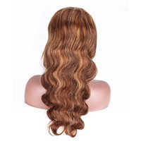 Perruques longues en cheveux humains naturels ondulés, couleur ombrée blonde avec mèches, densité 180, avec dentelle transparente 13*4 pour frontale en dentelle