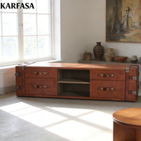 Meuble TV rétro en cuir de style américain, console multimédia pour salon avec 4 tiroirs, mobilier de maison OEM/ODM