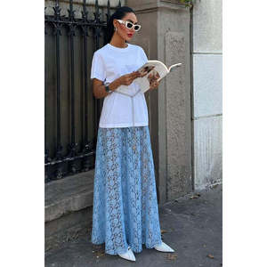 Jupe longue élégante en dentelle pour femme, taille naturelle, en mousseline de soie, fluide et douce, 4047 - Product Image 4