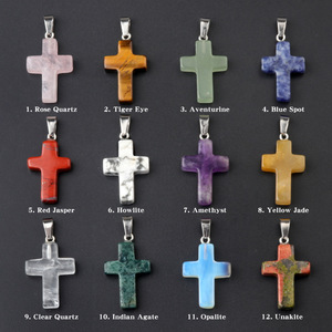 थोक रत्न पेंडुट्स प्राकृतिक पत्थर क्रॉस बेड्स गहने बनाने के लिए पत्थर क्रॉस पेलेंट - Product Image 1