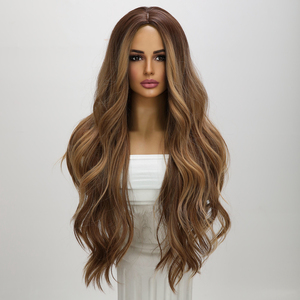 Parrucca Sintetica alla Moda Più Venduta del 2025 in Fibra Futura Castana con Mèches e Tintura Sfumata Parrucca Riccia da Donna SM1620 - Product Image 5