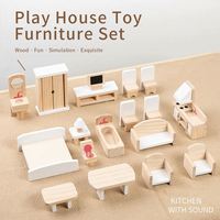 Jouet de simulation pour garçons et filles, cadeau, accessoires pour maison de poupée, ensemble de meubles miniatures en bois pour maison de poupée avec 4 poupées de famille
