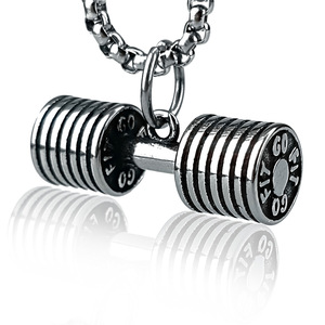 Collier de sport pour homme en acier inoxydable plaqué or avec pendentif haltère classique, vente chaude - Product Image 1