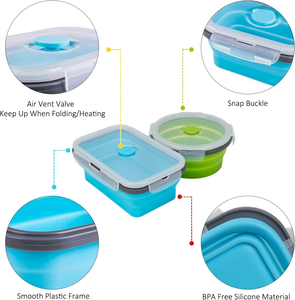Ensemble de 4 boîtes à lunch pliables en silicone platine, portables et compatibles micro-ondes, pour l'école, le bureau, le camping et le stockage des aliments - Product Image 3