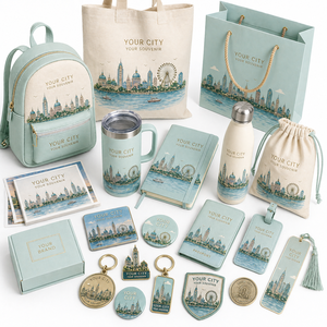 Collection de souvenirs de voyage sur le thème de la ville, coffret cadeau avec sac fourre-tout, gourde, porte-monnaie, badge et articles commémoratifs - Product Image 5