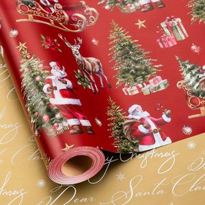 Burymento Christmas <b>Wrapping</b> <b>Paper</b> 17 In X 32.8 Ft Reversible Red Santa Sleigh Trees Design Gift Wrap - Product Image 1