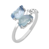 Bague ajustable en argent/plaqué or avec pierre naturelle de guérison, motif papillon, taille ovale, pierres semi-précieuses, bijoux en cristal
