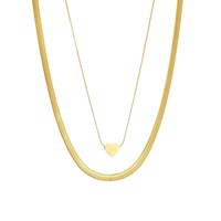Ensemble de colliers minimalistes en acier inoxydable avec pendentif cœur double couche, plaqué or 18 carats PVD, argent inaltérable, bijoux superposés