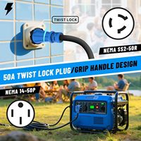 Câble électrique bleu, longueur : 36 pieds, prise mâle : NEMA 14-50P, prise femelle : NEMA SS2-50R, calibre de fil : 6 AWG + 3*8 AWG, 4 conducteurs