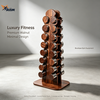 Ensemble d'haltères modernes en bois de noyer, poids libres de qualité supérieure pour l'entraînement de force, avec support vertical en bois pour salle de sport commerciale