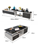 Ensemble meuble TV et table basse moderne et minimaliste, console extensible en verre trempé avec rangement, meubles de salon pour petit appartement